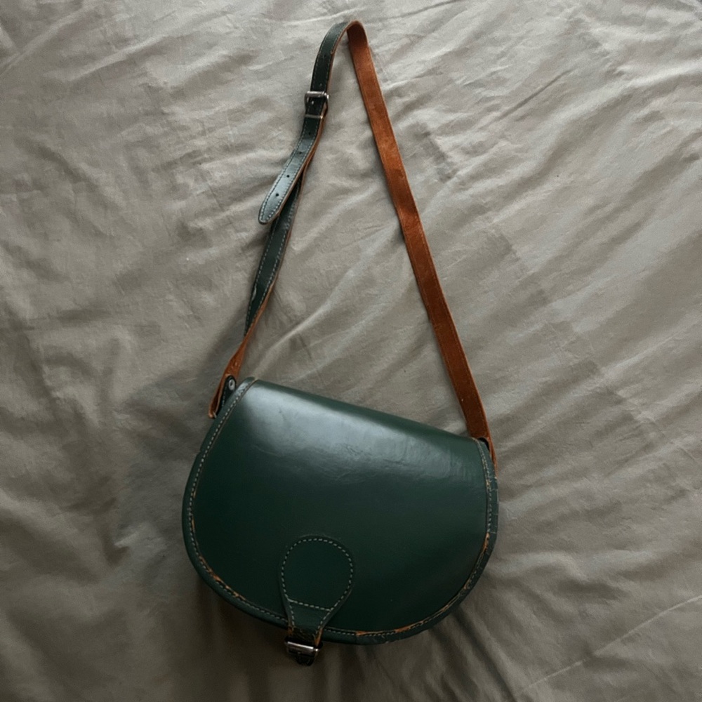 Vintage 70s Green Leather Crossbody Bag